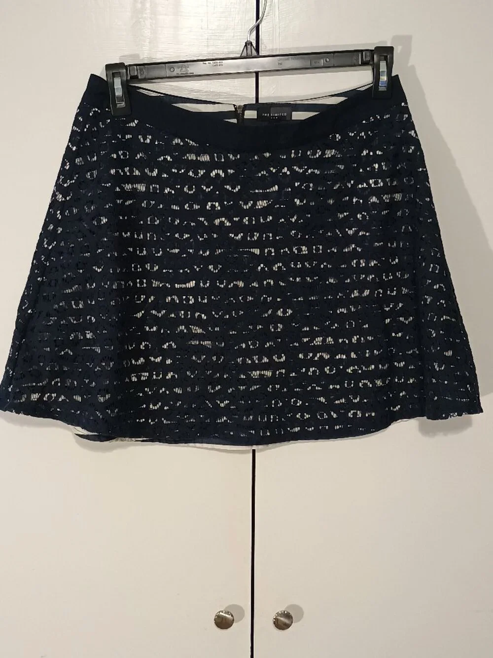 The Limited Navy Lace A-Line Skirt Size 8 Exposed Gold Zip Lined Mini Skirt
